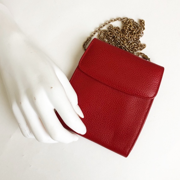 Vintage Coach Bag Wallet on Chain Belt Bag Red Caviar Leather Made in Italy HTF - Picture 4 of 10